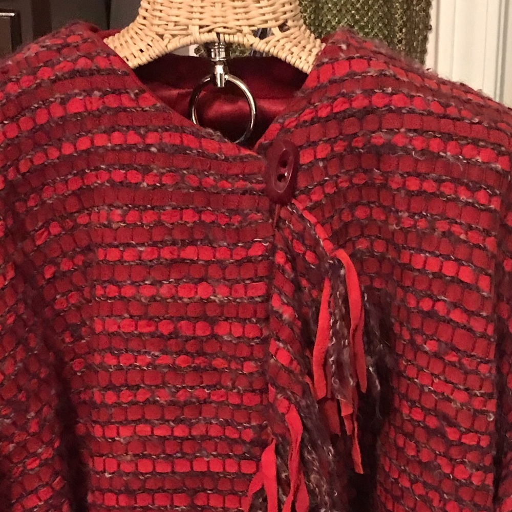 Vintage 80s Woven Red Suede Fringed Jacket, M